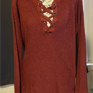 Women's Lace-Up Rust Sweater